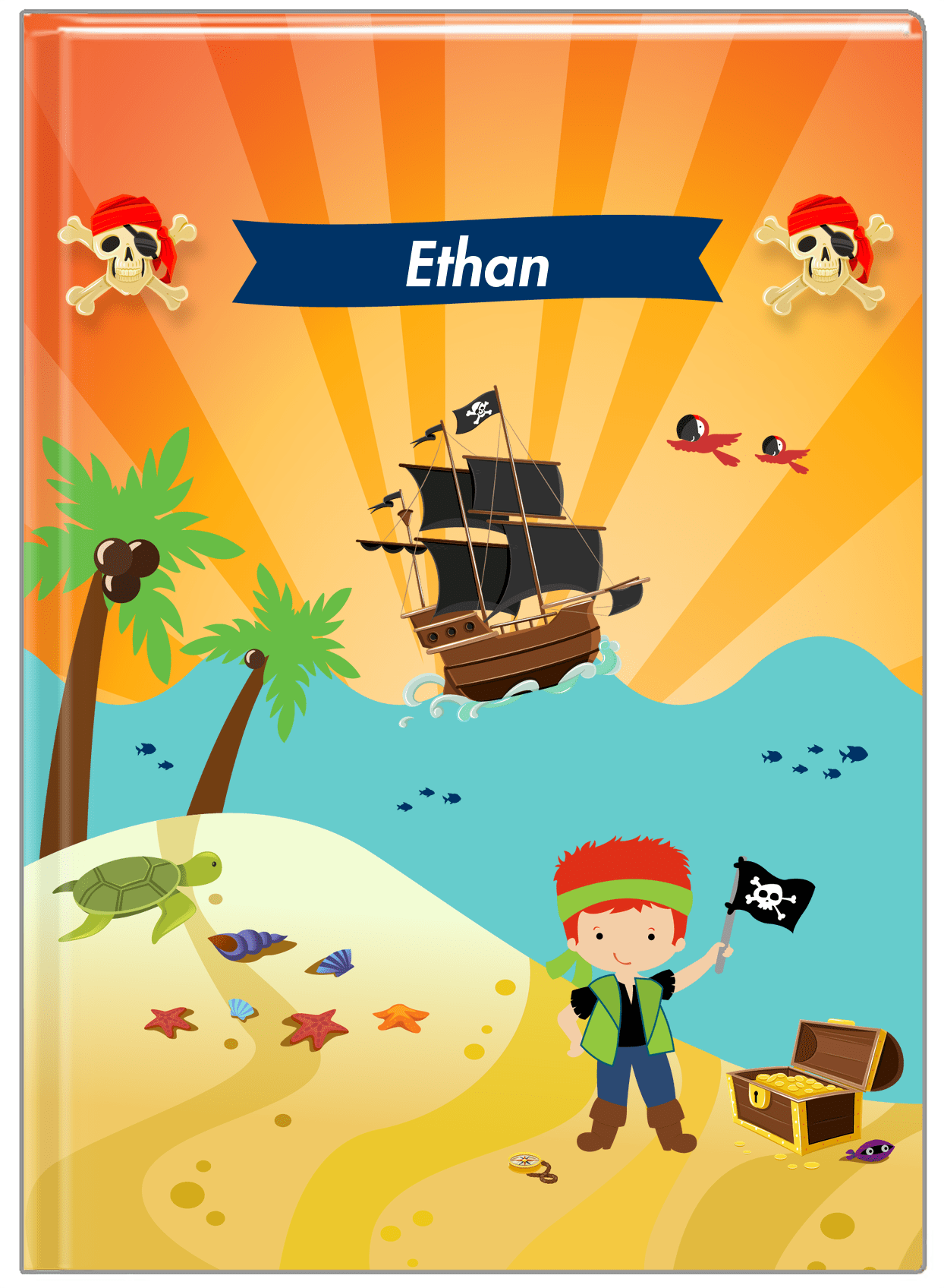 Personalized Pirate Journal XIII - Boy Pirate with Flag - Redhead Boy - Front View