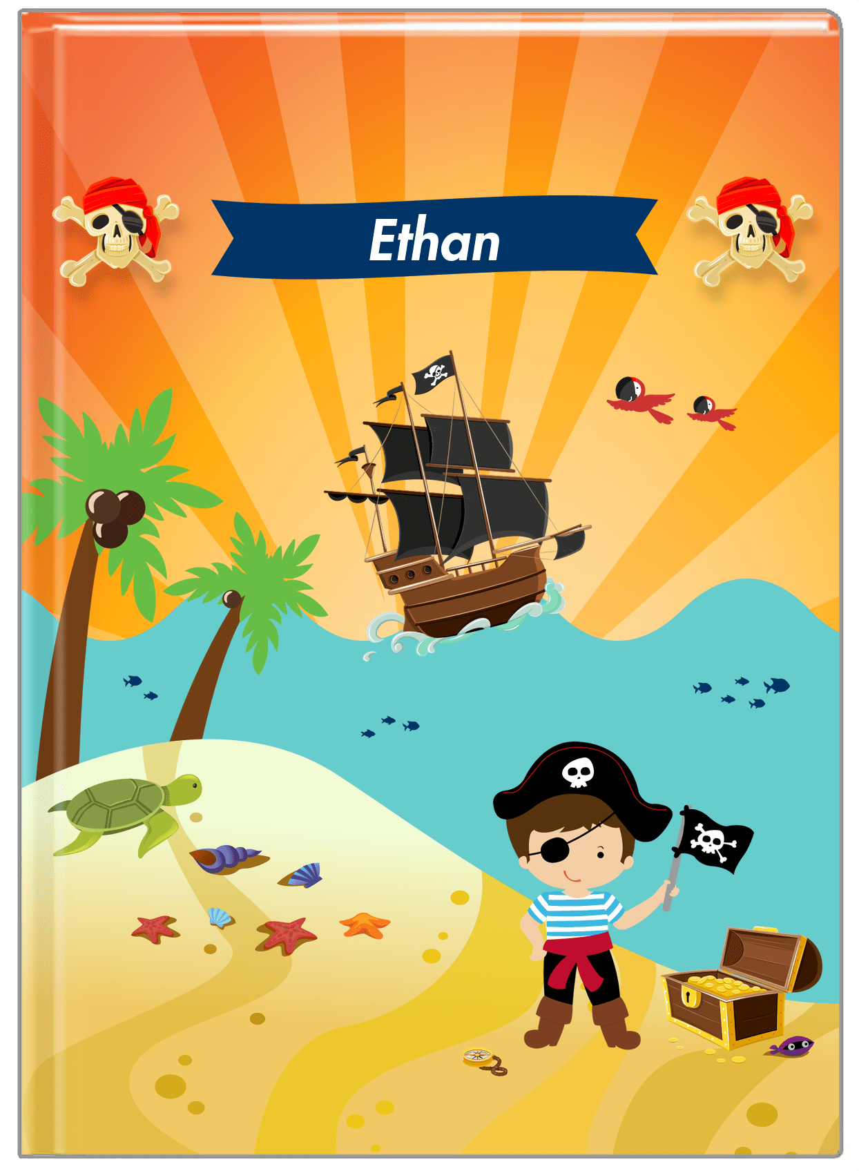Personalized Pirate Journal XIII - Boy Pirate with Flag - Brown Hair Boy - Front View