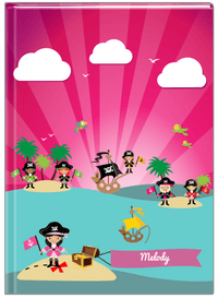 Thumbnail for Personalized Pirate Journal XXI - Girl Pirate with Flag - Black Hair Girl - Front View