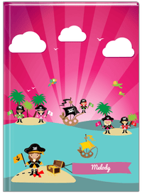 Thumbnail for Personalized Pirate Journal XXI - Girl Pirate with Flag - Brunette Girl - Front View