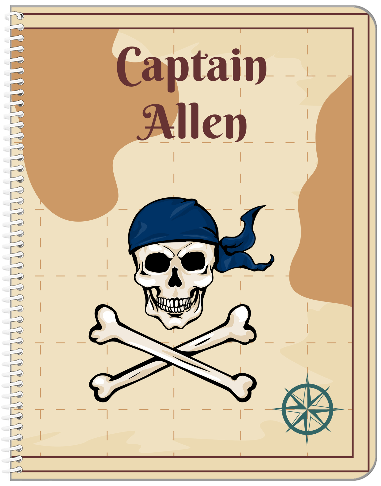 Personalized Pirates Notebook - Crossbones & Bandana - Front View