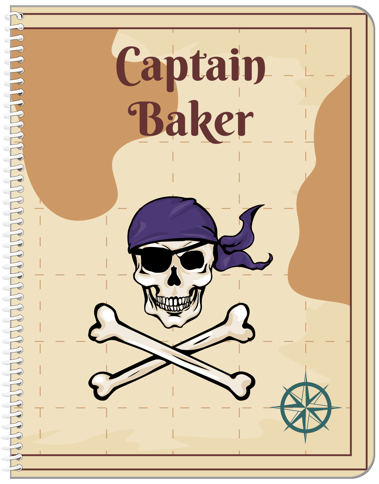 Personalized Pirates Notebook - Crossbones, Bandana, & Eyepatch - Front View