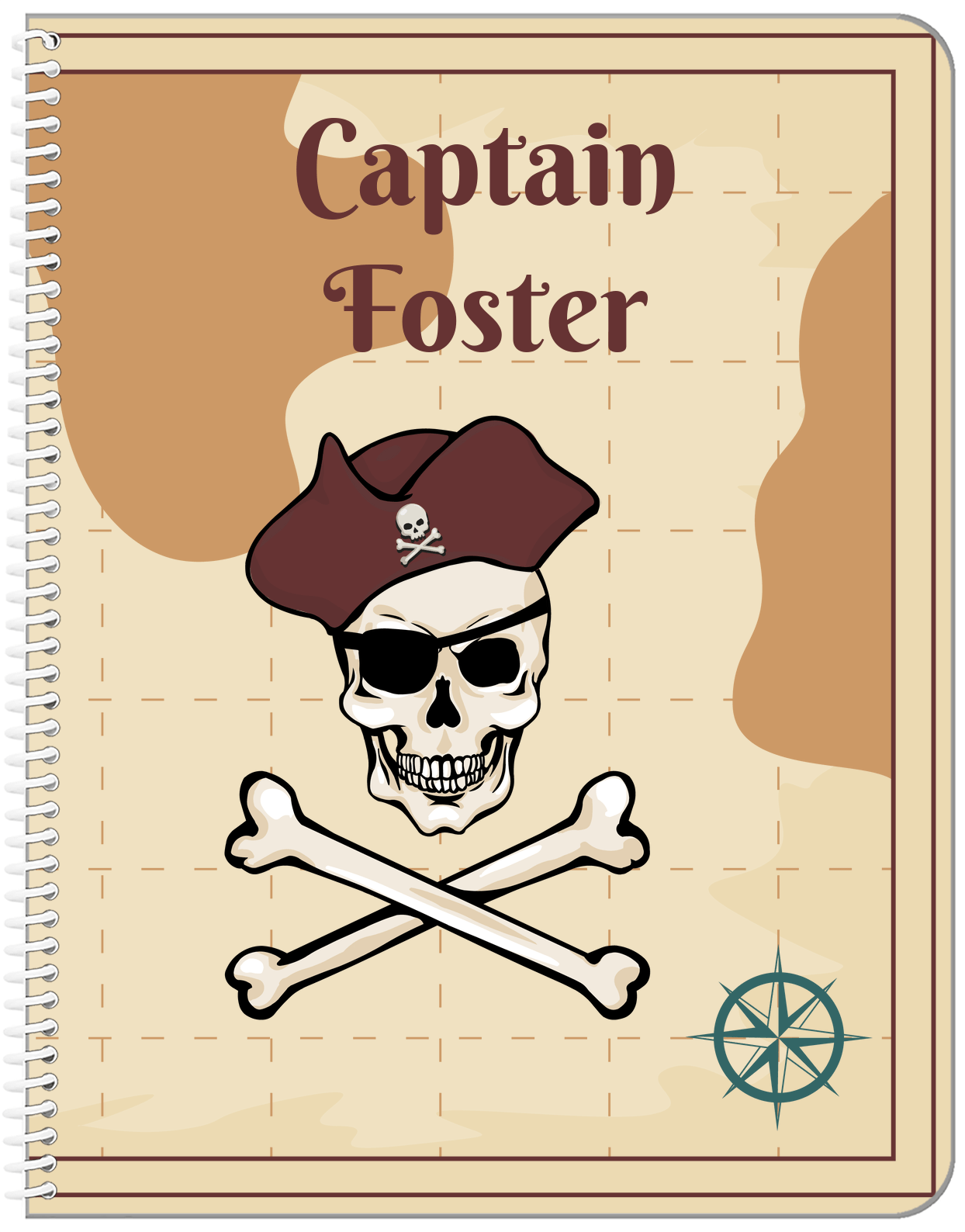 Personalized Pirates Notebook - Crossbones, Hat, & Eyepatch - Front View
