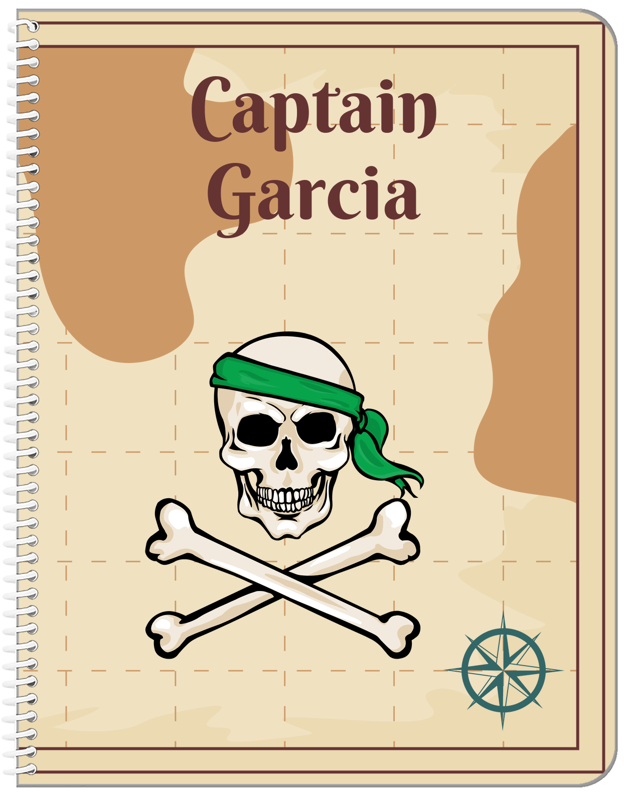 Personalized Pirates Notebook - Crossbones & Half Bandana - Front View