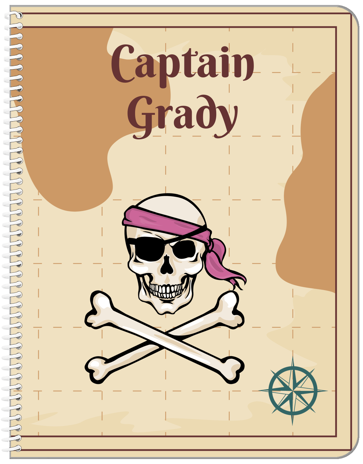 Personalized Pirates Notebook - Crossbones, Half Bandana, & Eyepatch - Front View