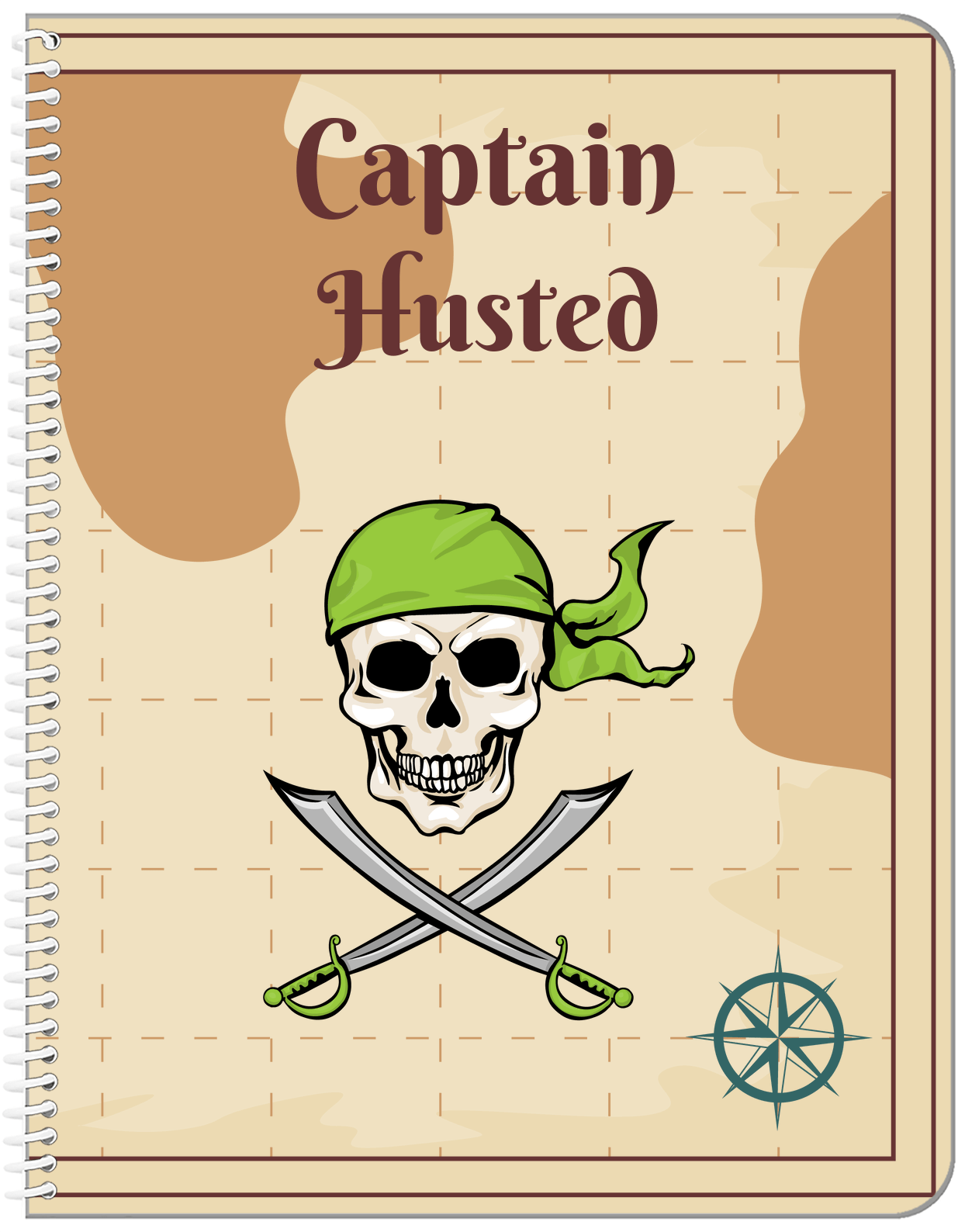 Personalized Pirates Notebook - Swords & Bandana - Front View