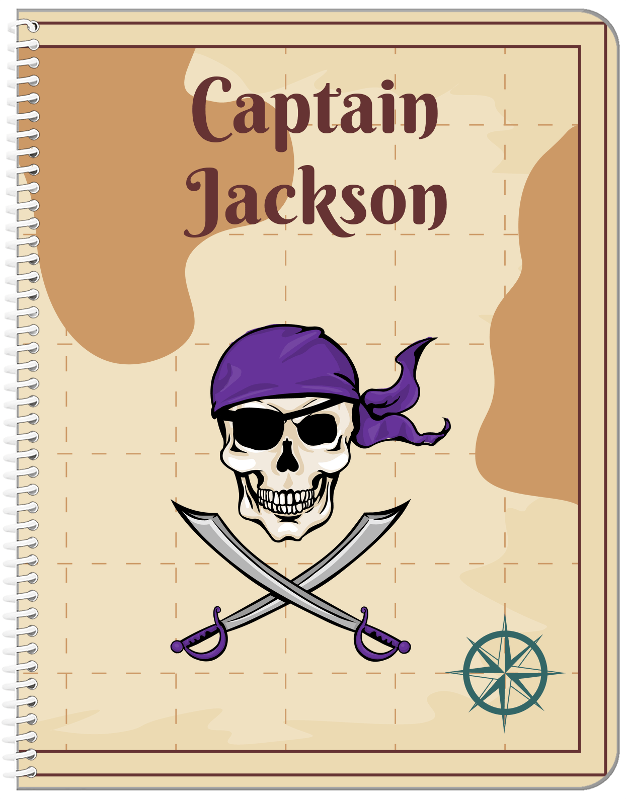 Personalized Pirates Notebook - Swords, Bandana, & Eyepatch - Front View