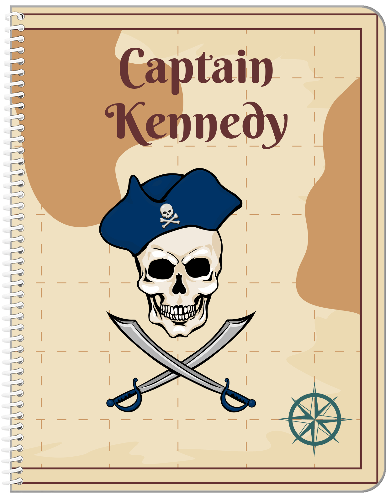 Personalized Pirates Notebook - Swords & Hat - Front View