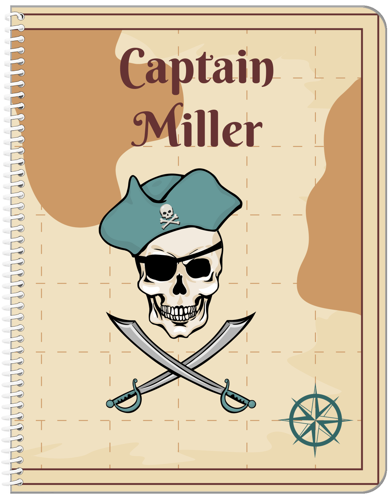 Personalized Pirates Notebook - Swords, Hat, & Eyepatch - Front View