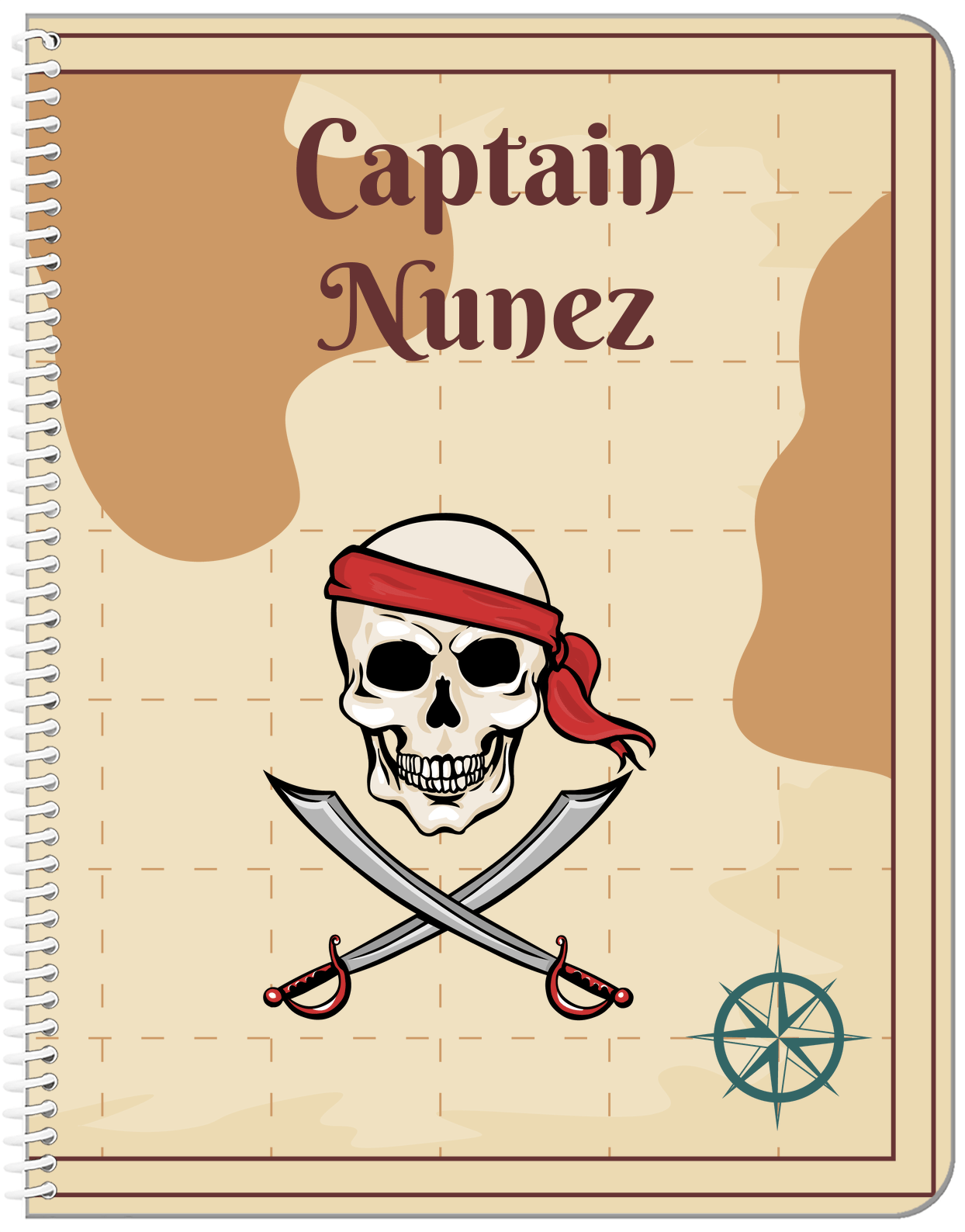 Personalized Pirates Notebook - Swords & Half Bandana - Front View