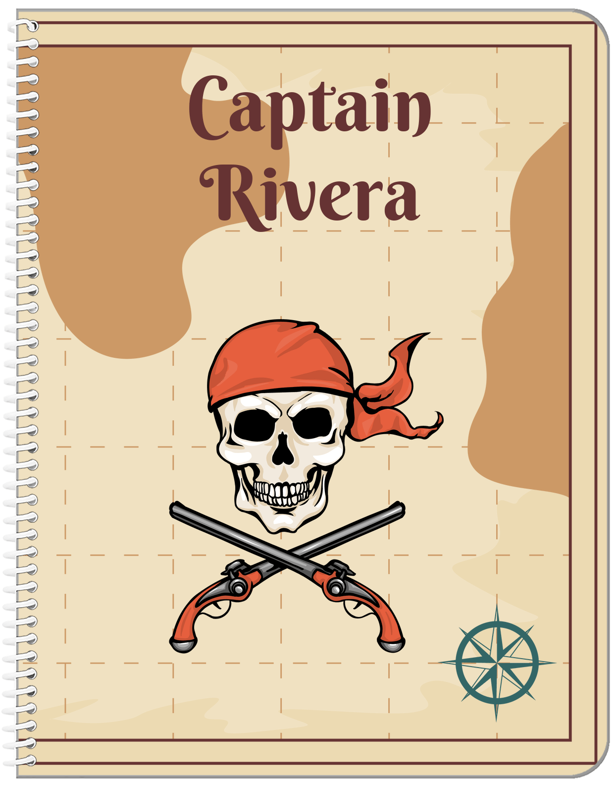 Personalized Pirates Notebook - Arms & Bandana - Front View