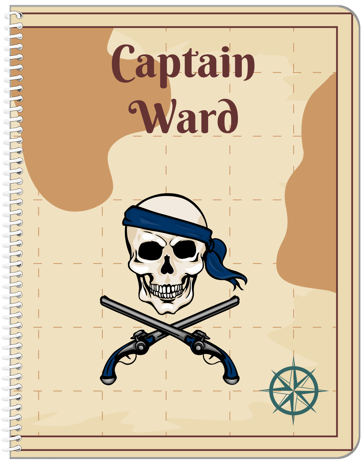 Personalized Pirates Notebook - Arms & Half Bandana - Front View