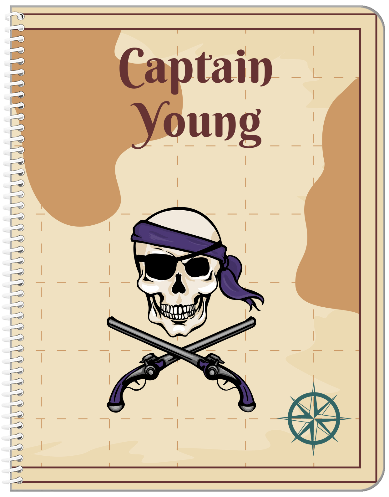 Personalized Pirates Notebook - Arms, Half Bandana, & Eyepatch - Front View
