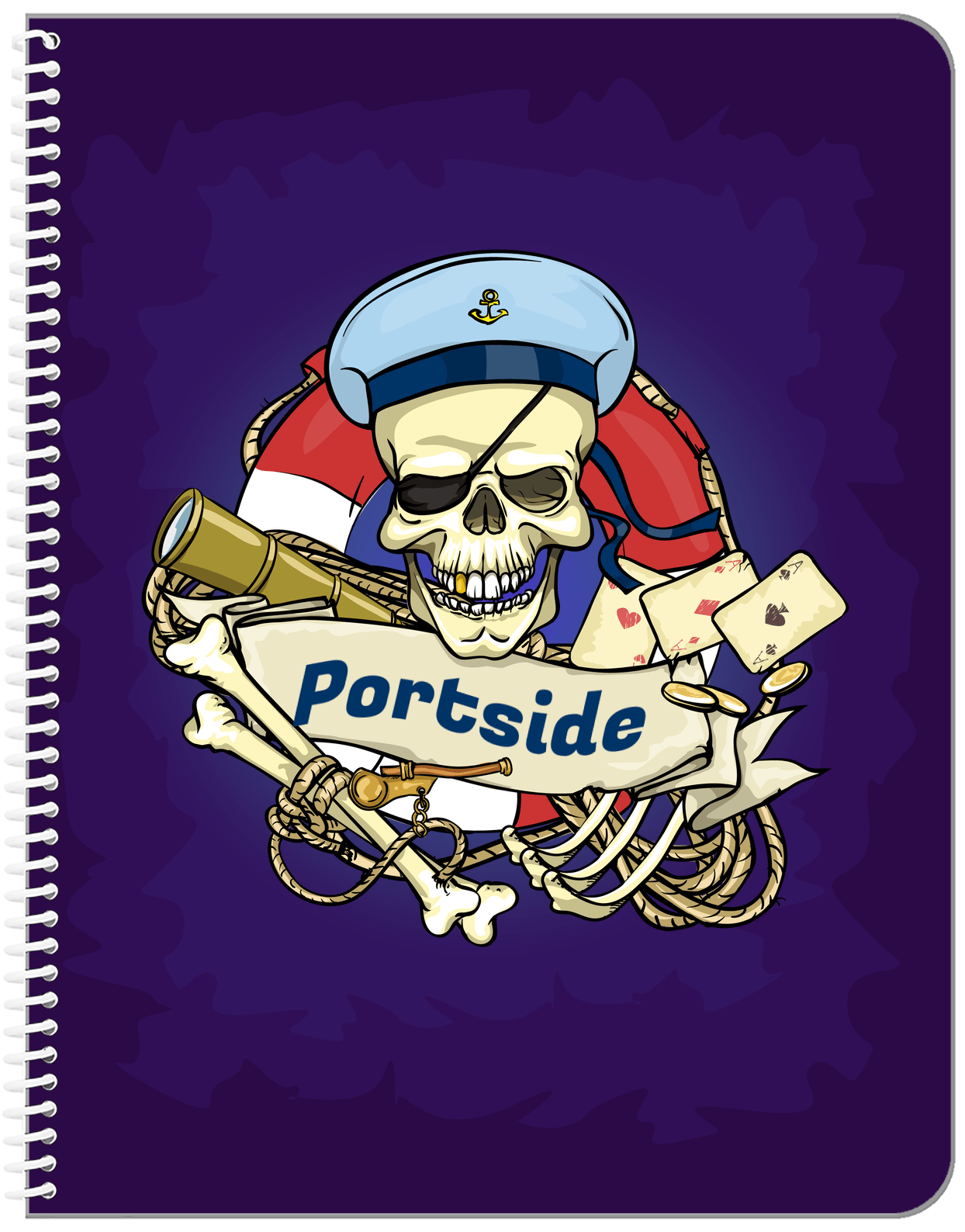 Personalized Pirates Notebook - Purple Background - Front View