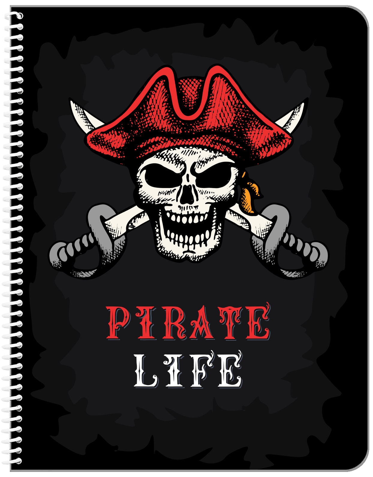 Personalized Pirates Notebook - Black Background - Front View