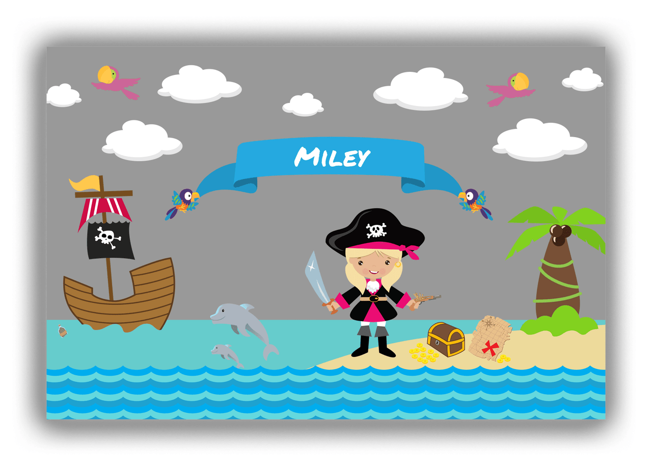 Personalized Pirate Canvas Wrap & Photo Print II - Grey Background - Blonde Girl with Sword - Front View