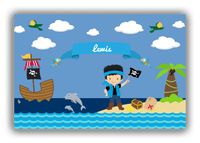 Thumbnail for Personalized Pirate Canvas Wrap & Photo Print III - Blue Background - Black Hair Boy with Flag - Front View