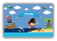 Thumbnail for Personalized Pirate Canvas Wrap & Photo Print IV - Blue Background - Asian Boy with Sword - Front View