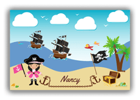 Thumbnail for Personalized Pirate Canvas Wrap & Photo Print V - Blue Background - Black Hair Girl with Flag - Front View