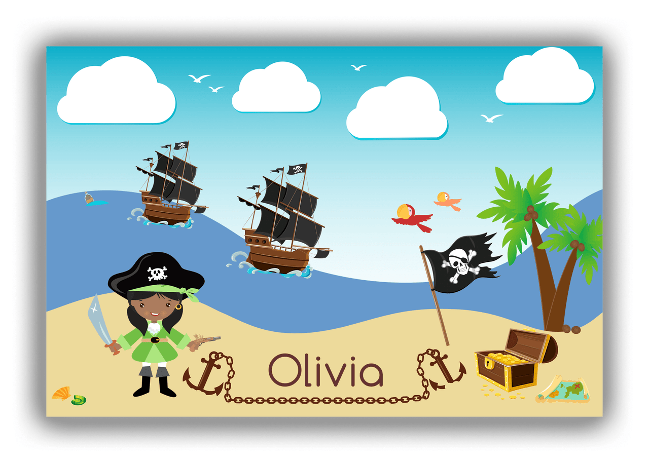 Personalized Pirate Canvas Wrap & Photo Print VI - Blue Background - Black Girl with Sword - Front View