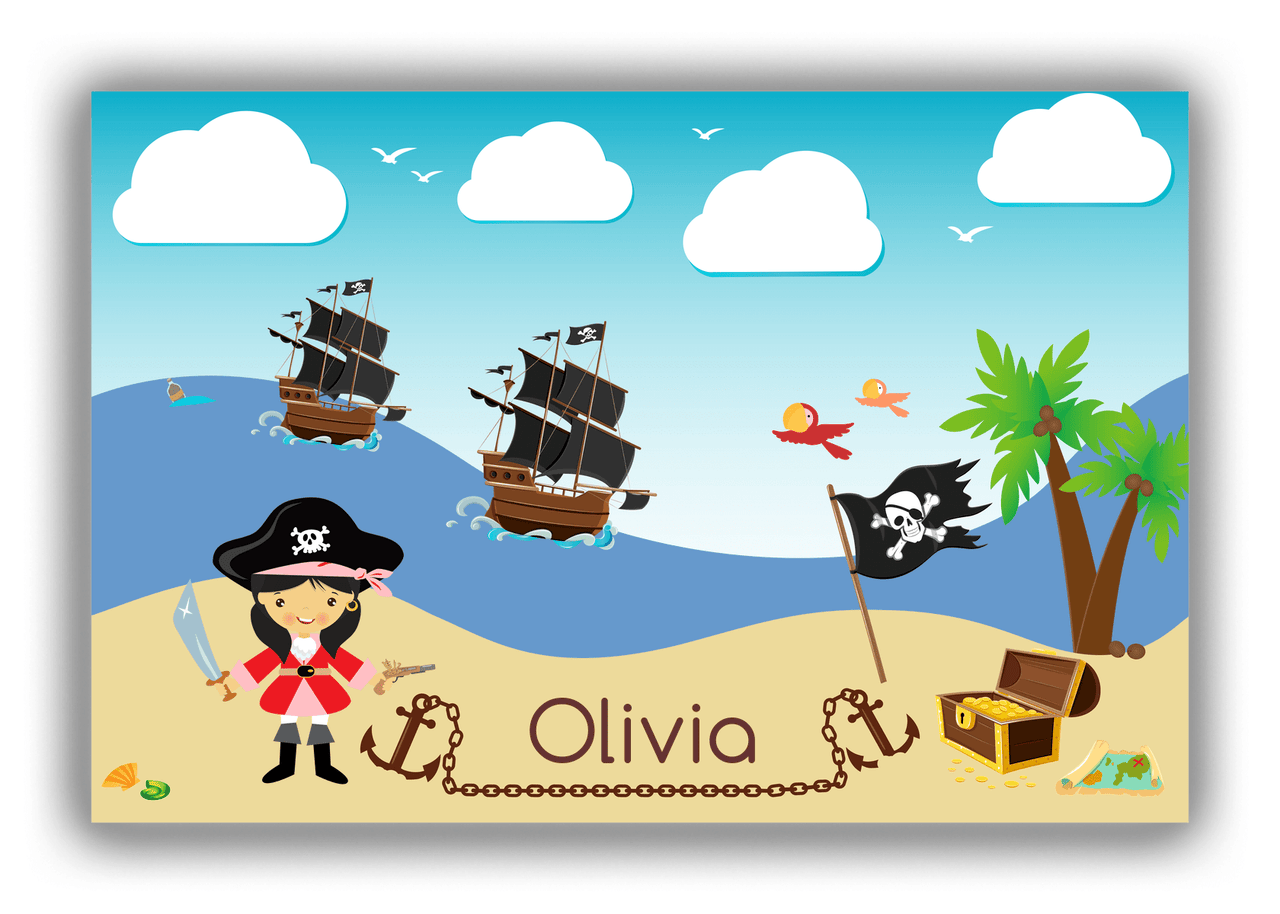 Personalized Pirate Canvas Wrap & Photo Print VI - Blue Background - Asian Girl with Sword - Front View