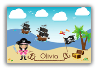 Thumbnail for Personalized Pirate Canvas Wrap & Photo Print VI - Blue Background - Black Hair Girl with Sword - Front View