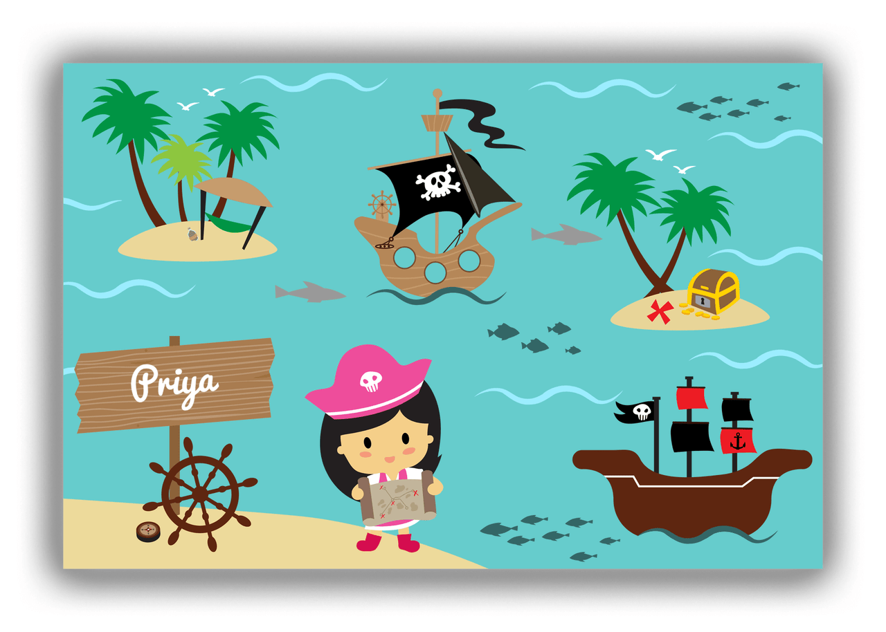 Personalized Pirate Canvas Wrap & Photo Print IX - Blue Background - Asian Girl - Front View