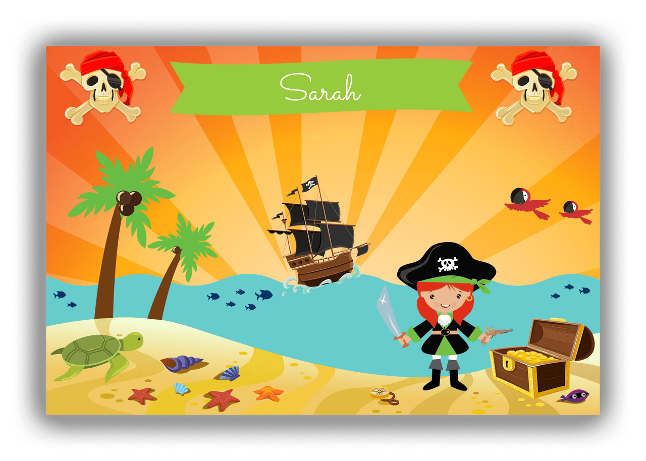 Personalized Pirate Canvas Wrap & Photo Print XII - Blue Background - Redhead Girl with Sword - Front View