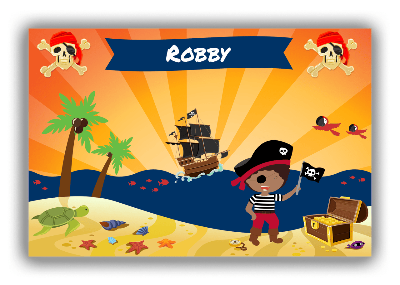 Personalized Pirate Canvas Wrap & Photo Print XIII - Blue Background - Black Boy with Flag - Front View