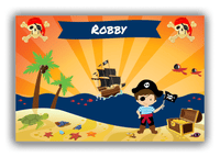 Thumbnail for Personalized Pirate Canvas Wrap & Photo Print XIII - Blue Background - Brown Hair Boy with Flag - Front View