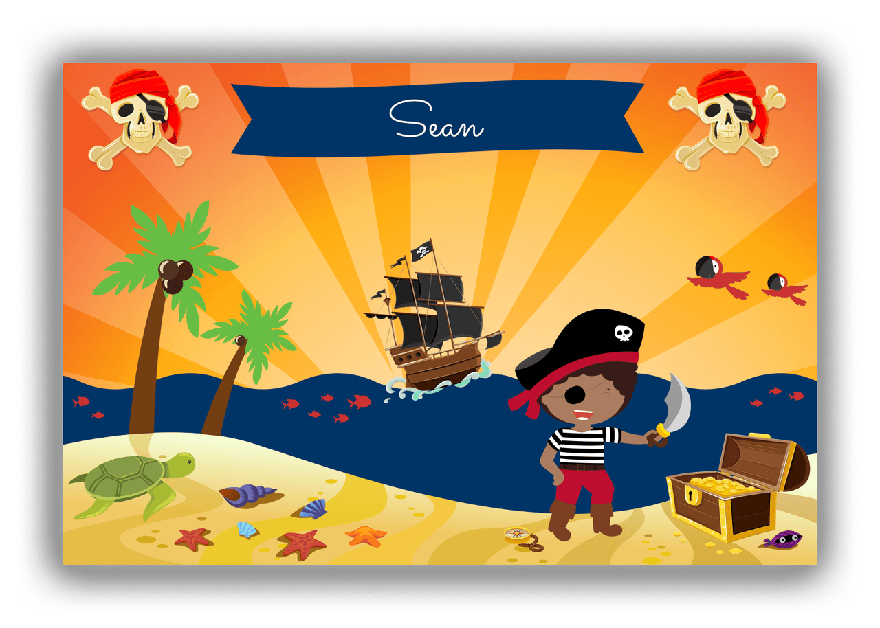 Personalized Pirate Canvas Wrap & Photo Print XIV - Blue Background - Black Boy with Sword - Front View