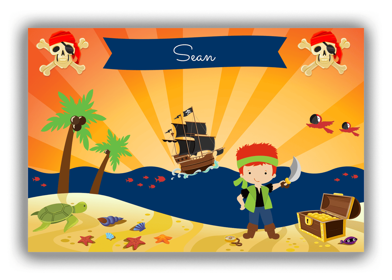 Personalized Pirate Canvas Wrap & Photo Print XIV - Blue Background - Redhead Boy with Sword - Front View