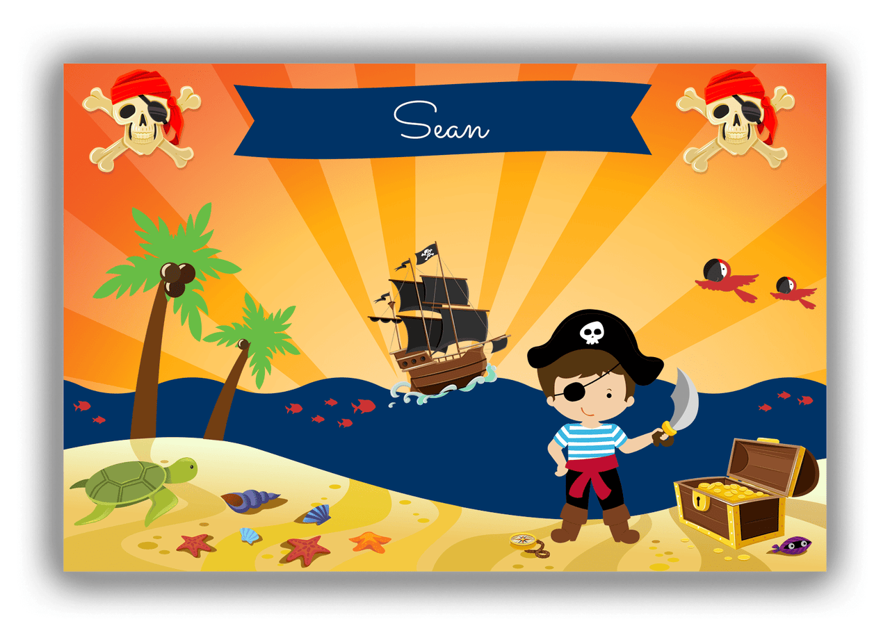 Personalized Pirate Canvas Wrap & Photo Print XIV - Blue Background - Brown Hair Boy with Sword - Front View