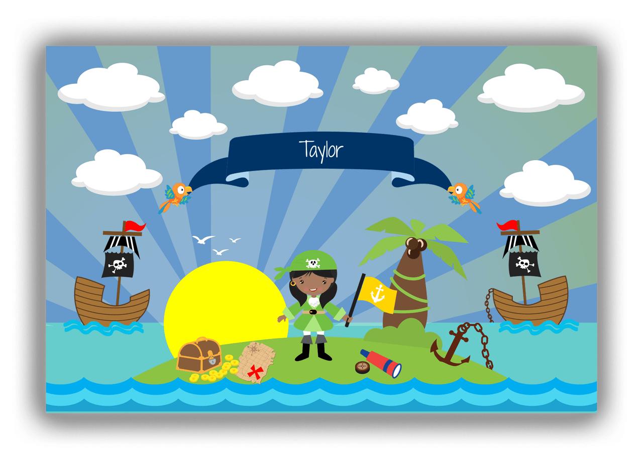 Personalized Pirate Canvas Wrap & Photo Print XV - Blue Background - Black Girl with Flag - Front View