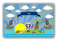 Thumbnail for Personalized Pirate Canvas Wrap & Photo Print XV - Blue Background - Black Hair Girl with Flag - Front View