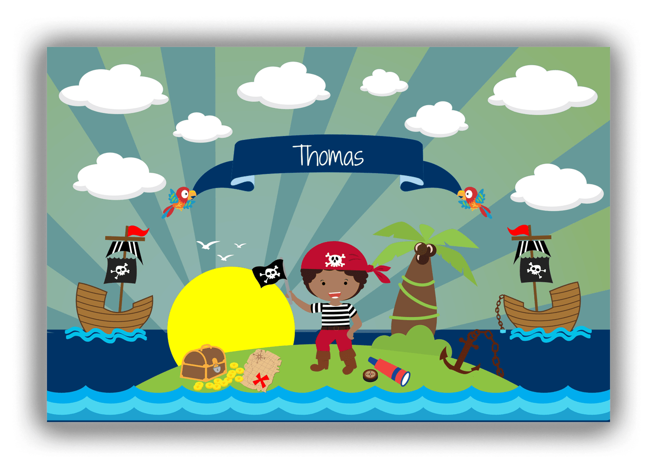Personalized Pirate Canvas Wrap & Photo Print XVII - Blue Background - Black Boy with Flag - Front View