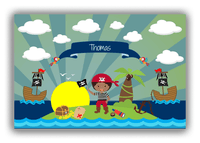 Thumbnail for Personalized Pirate Canvas Wrap & Photo Print XVII - Blue Background - Black Boy with Flag - Front View