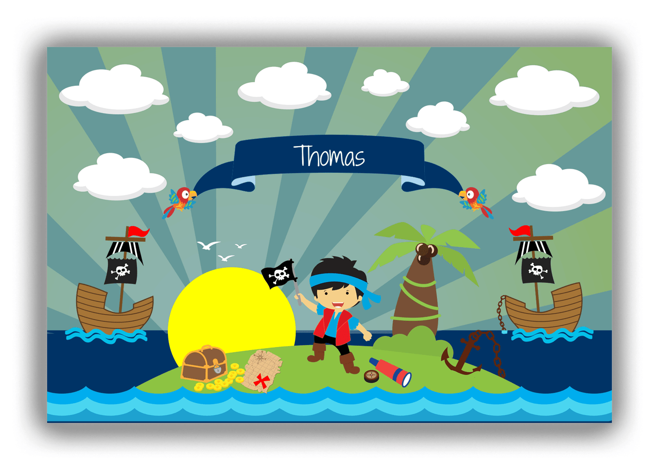 Personalized Pirate Canvas Wrap & Photo Print XVII - Blue Background - Asian Boy with Flag - Front View