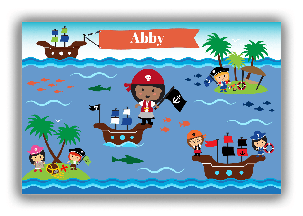 Personalized Pirate Canvas Wrap & Photo Print XIX - Blue Background - Black Girl - Front View