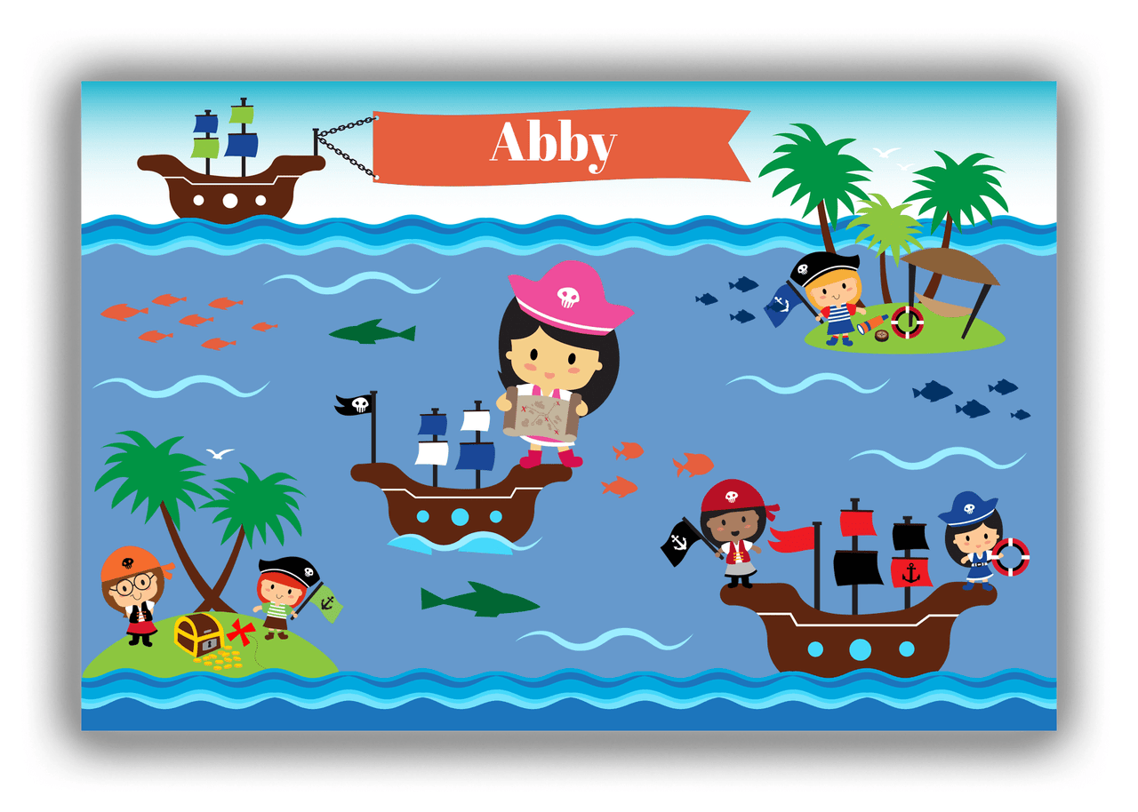 Personalized Pirate Canvas Wrap & Photo Print XIX - Blue Background - Asian Girl - Front View