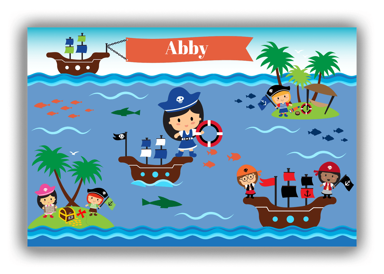 Personalized Pirate Canvas Wrap & Photo Print XIX - Blue Background - Black Hair Girl - Front View