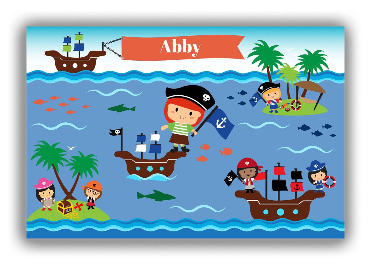 Personalized Pirate Canvas Wrap & Photo Print XIX - Blue Background - Redhead Girl - Front View