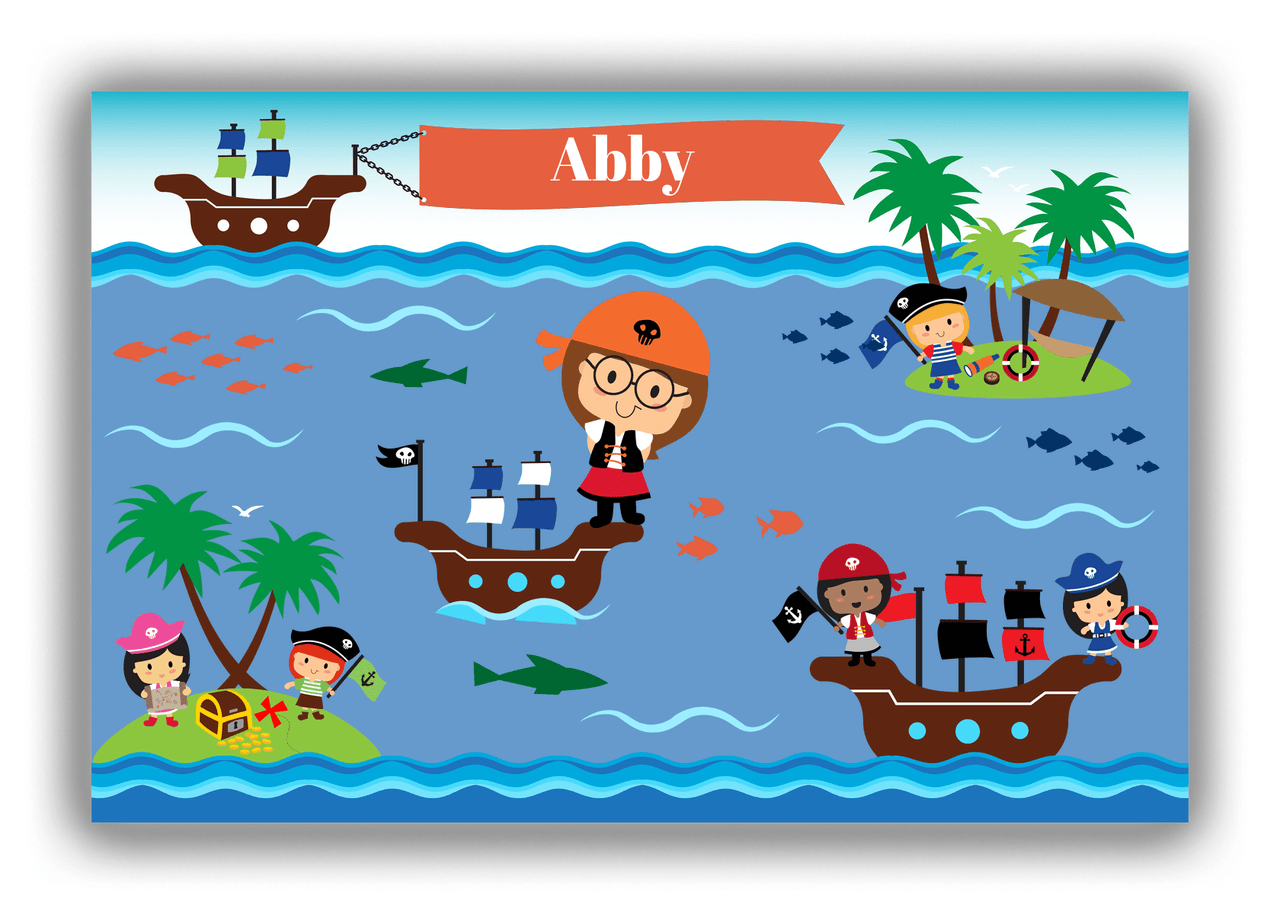 Personalized Pirate Canvas Wrap & Photo Print XIX - Blue Background - Brunette Girl - Front View