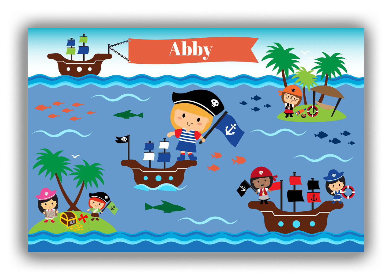 Personalized Pirate Canvas Wrap & Photo Print XIX - Blue Background - Blonde Girl - Front View
