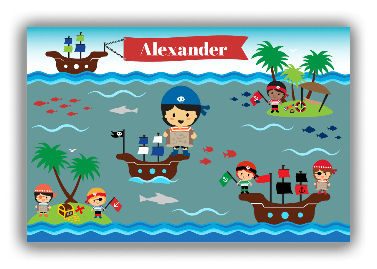 Personalized Pirate Canvas Wrap & Photo Print XX - Blue Background - Asian Boy - Front View