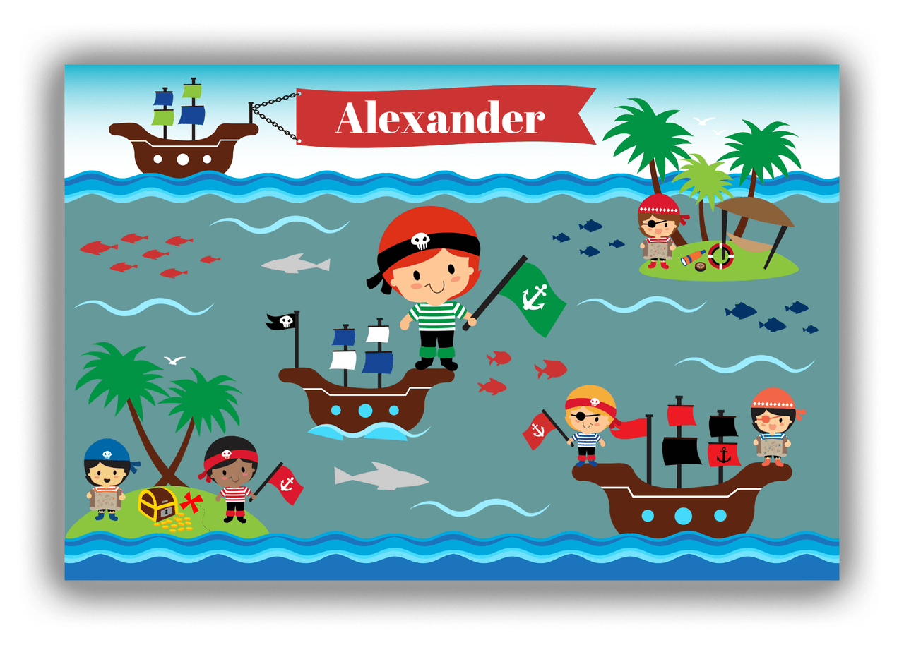 Personalized Pirate Canvas Wrap & Photo Print XX - Blue Background - Redhead Boy - Front View