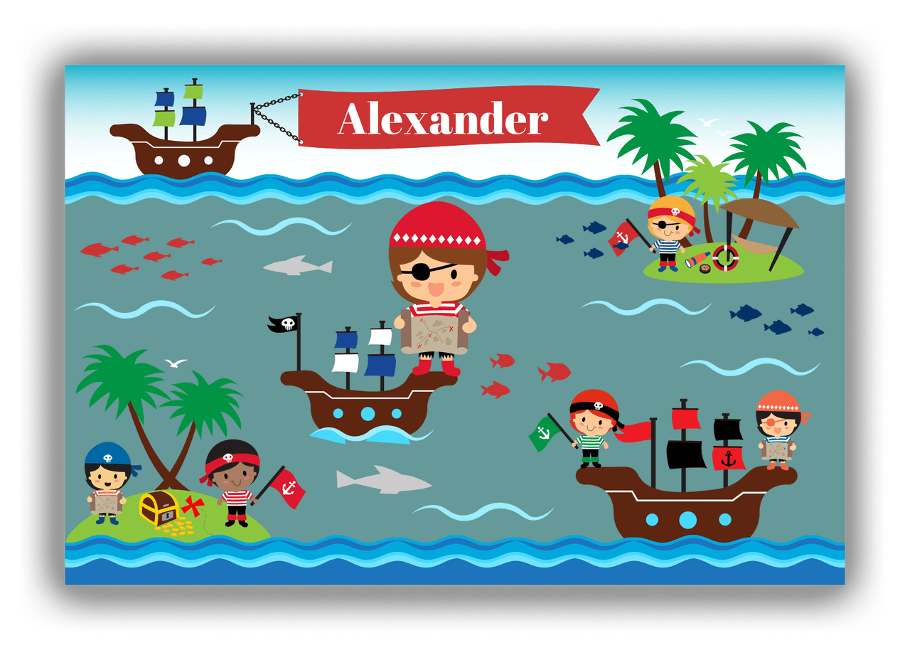 Personalized Pirate Canvas Wrap & Photo Print XX - Blue Background - Brown Hair Boy - Front View