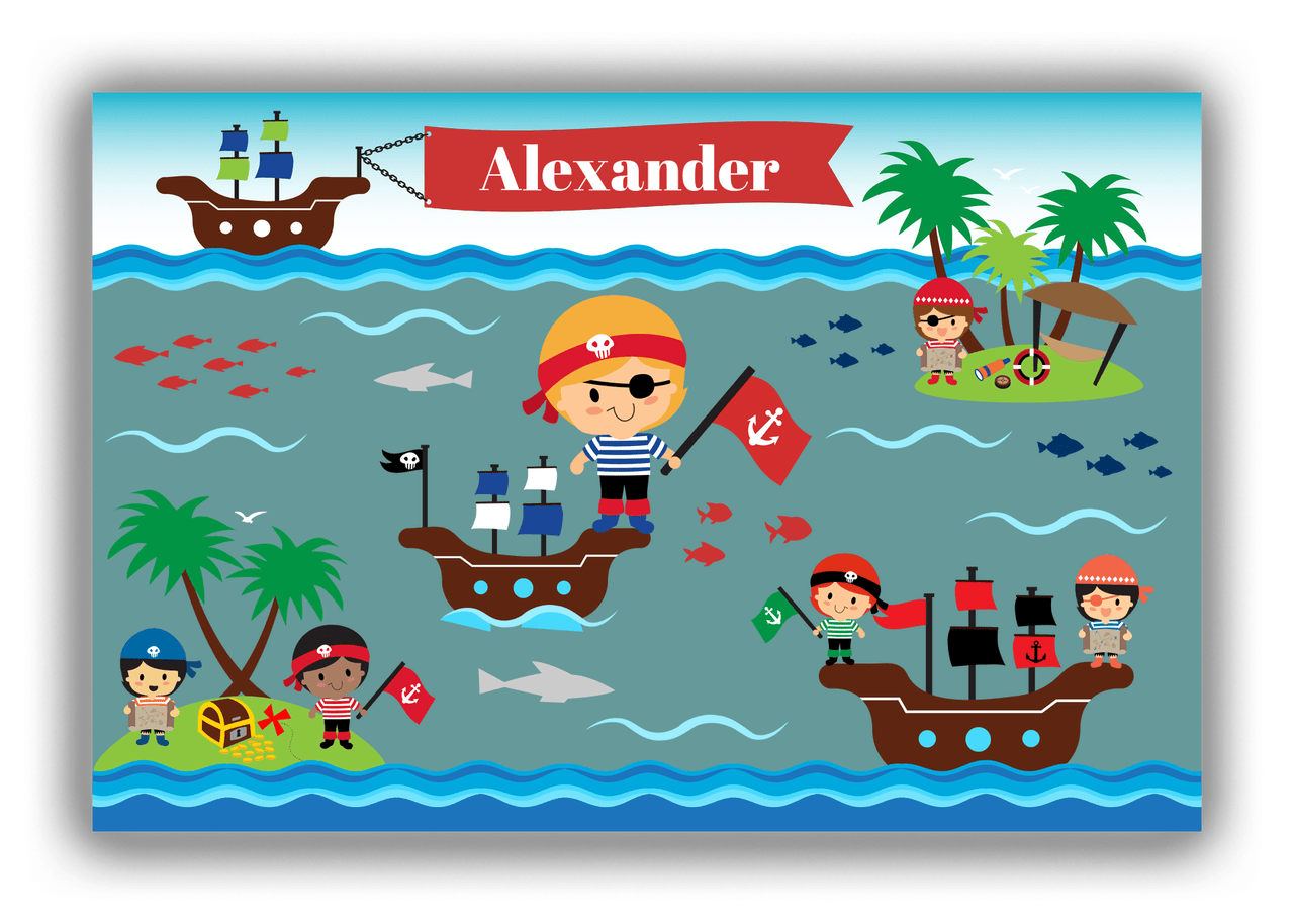 Personalized Pirate Canvas Wrap & Photo Print XX - Blue Background - Blond Boy - Front View
