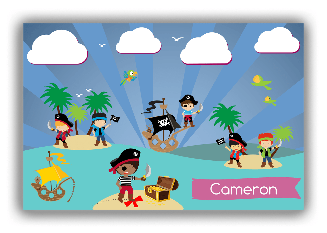 Personalized Pirate Canvas Wrap & Photo Print XXIV - Blue Background - Black Boy with Sword - Front View