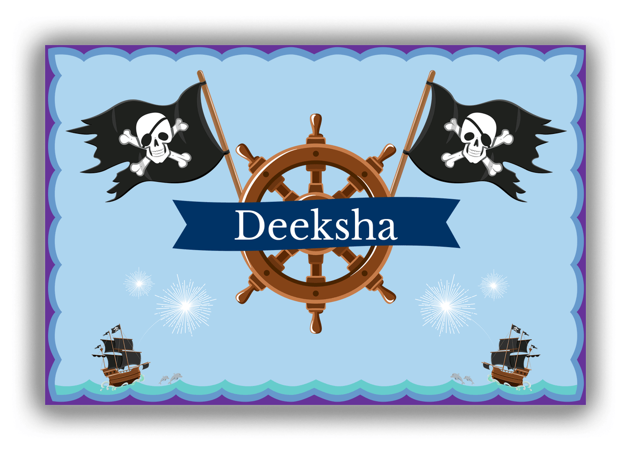 Personalized Pirate Canvas Wrap & Photo Print XXVI - Blue Background - Nameplate I - Front View